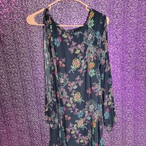 Navy blue floral cut-out sleeves shirt/dress